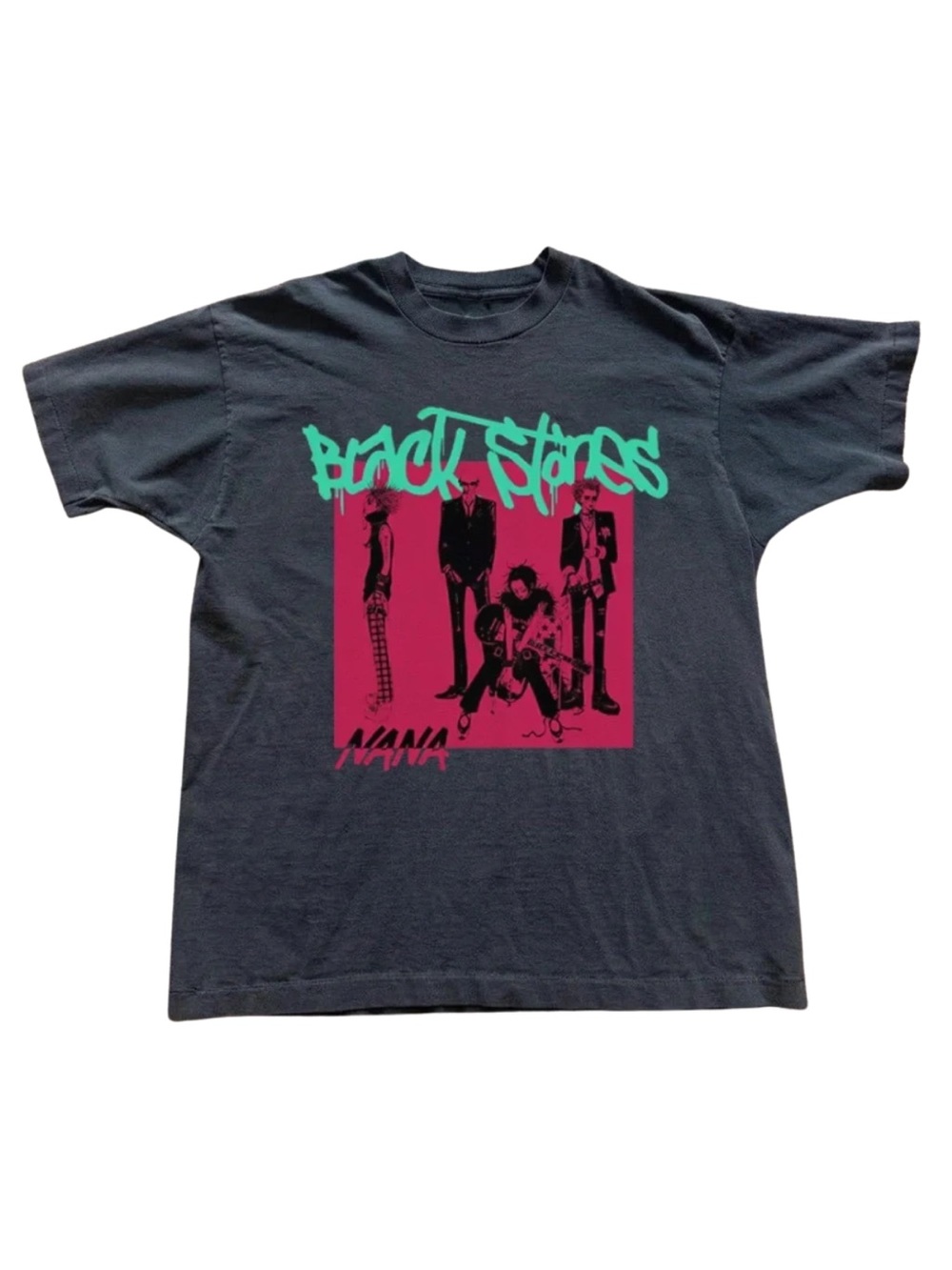 Gildan Black Stars Graphic Tee - Black with Pink & Teal Print